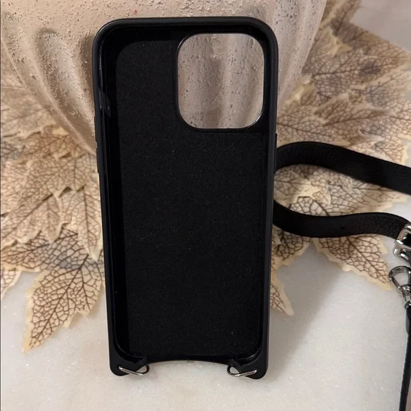Bandolier 14 pro max Black Pebbled Leather Phone Case with Strap - Picture 2 of 6